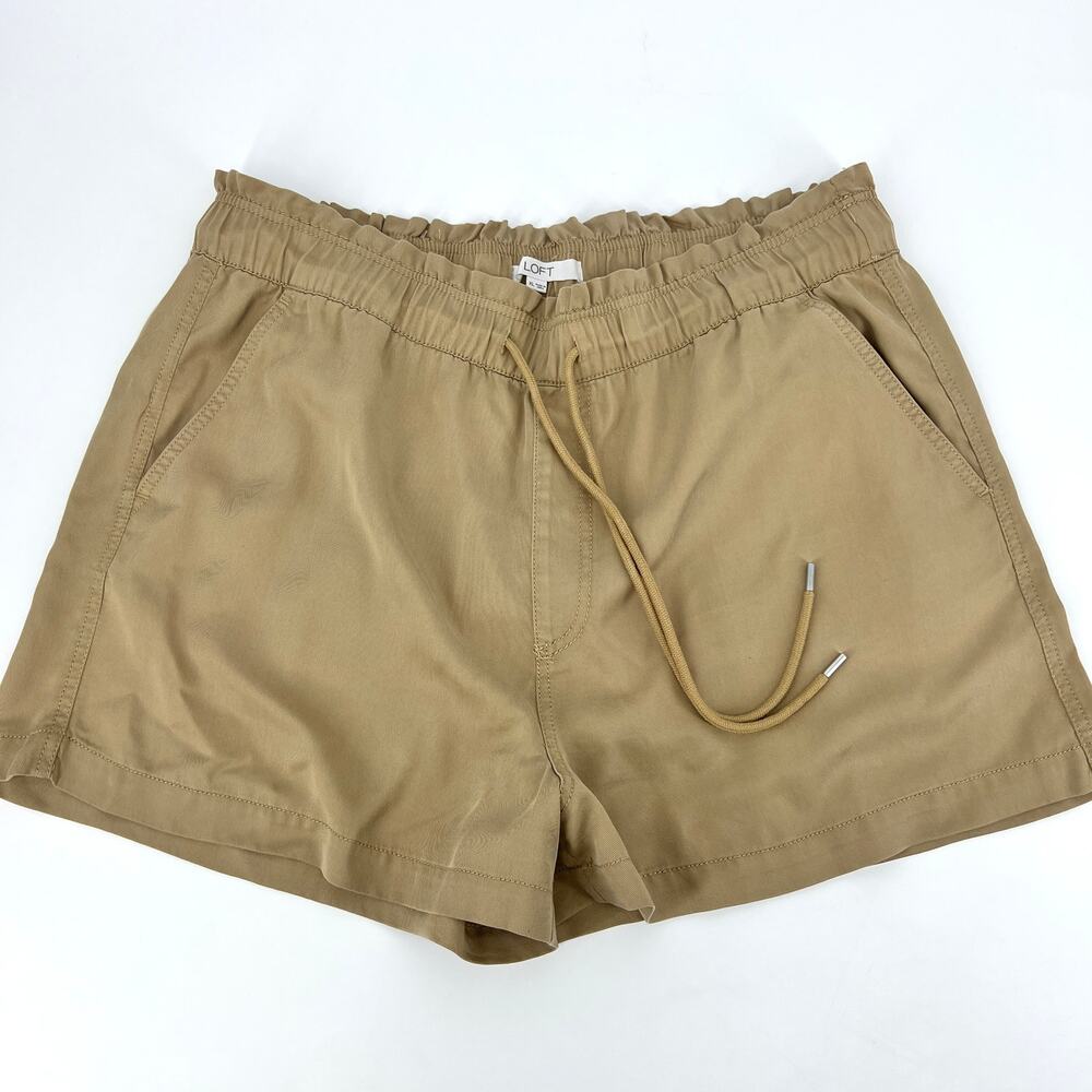 Loft Womens Emory Shorts Lyocell Fabric Tan Drawstring Waist Size XL - Picture 2 of 6